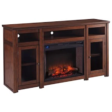 Mango Veneer Extra Large TV Stand with Fireplace Insert & Glass Doors